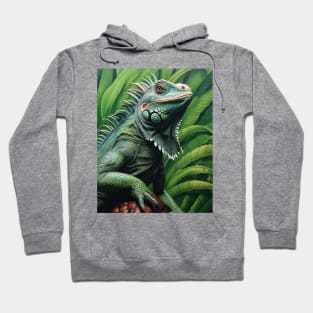 Oil paint Hyperrealism: Amazing Zoo Green Iguana Hoodie